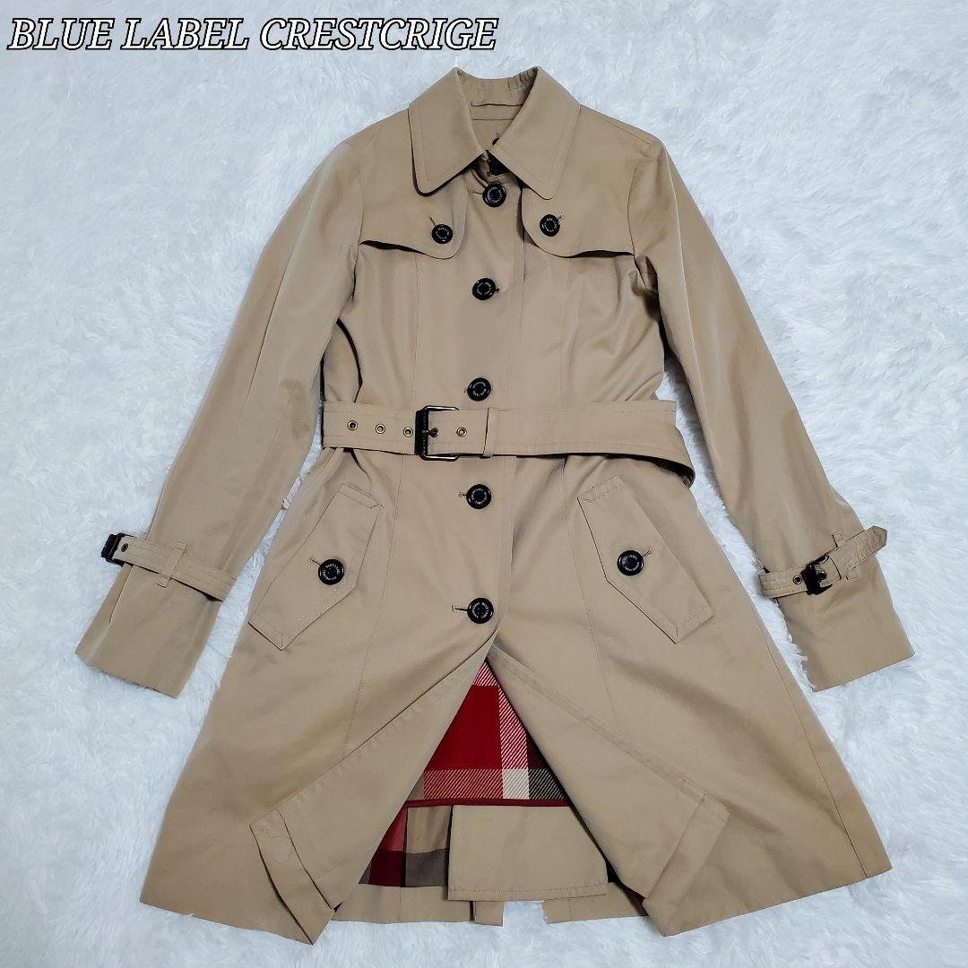 美品✨ブルーレーベルクレストブリッジ　トレンチコート 牛革 チェック 38M