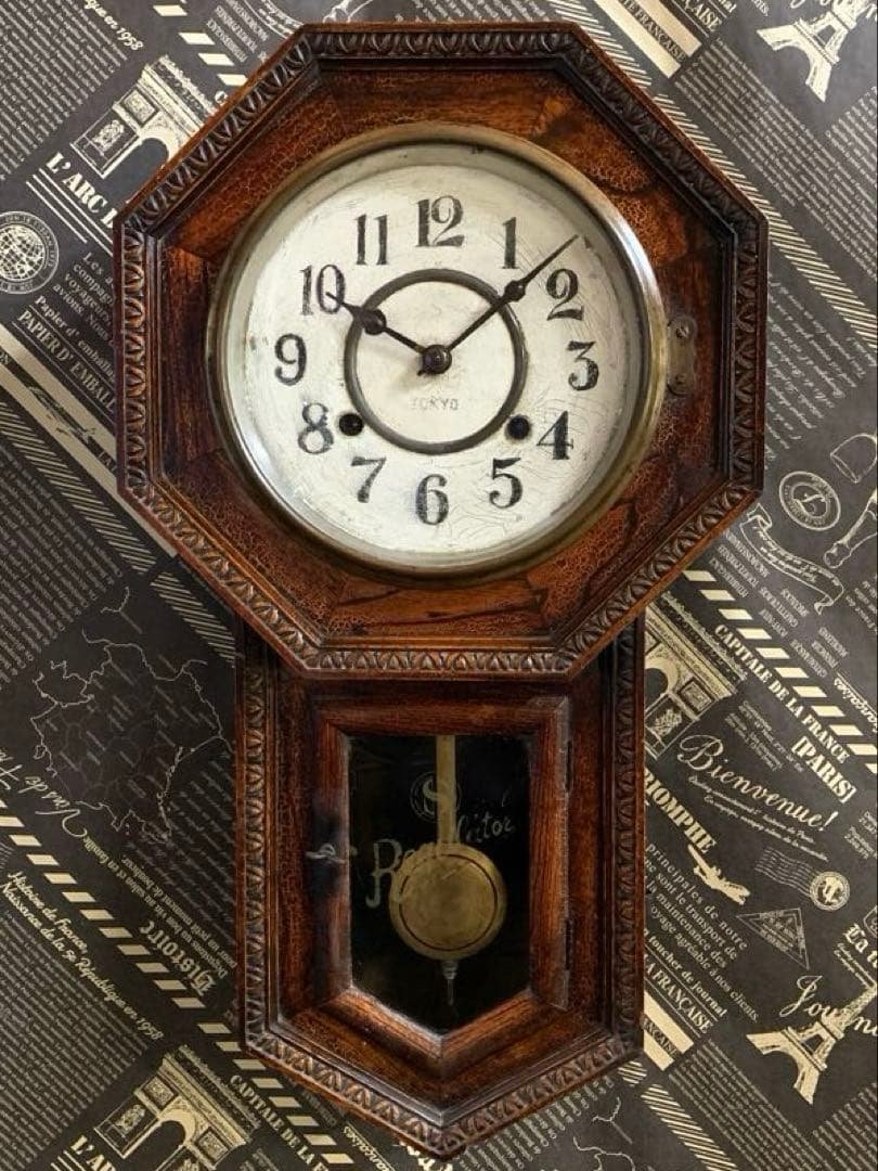 【アンティーク】SATO's CLOCK FACTORY ゼンマイ式八角古時計